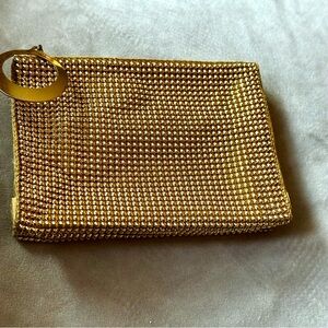 Vintage Whiting And Davis Gold Mesh Clutch Purse Gold Ring Zipper Pull
